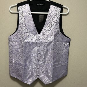 Barry.Wang Mens Vest M Lavender Paisley Silk Formal Waistcoat